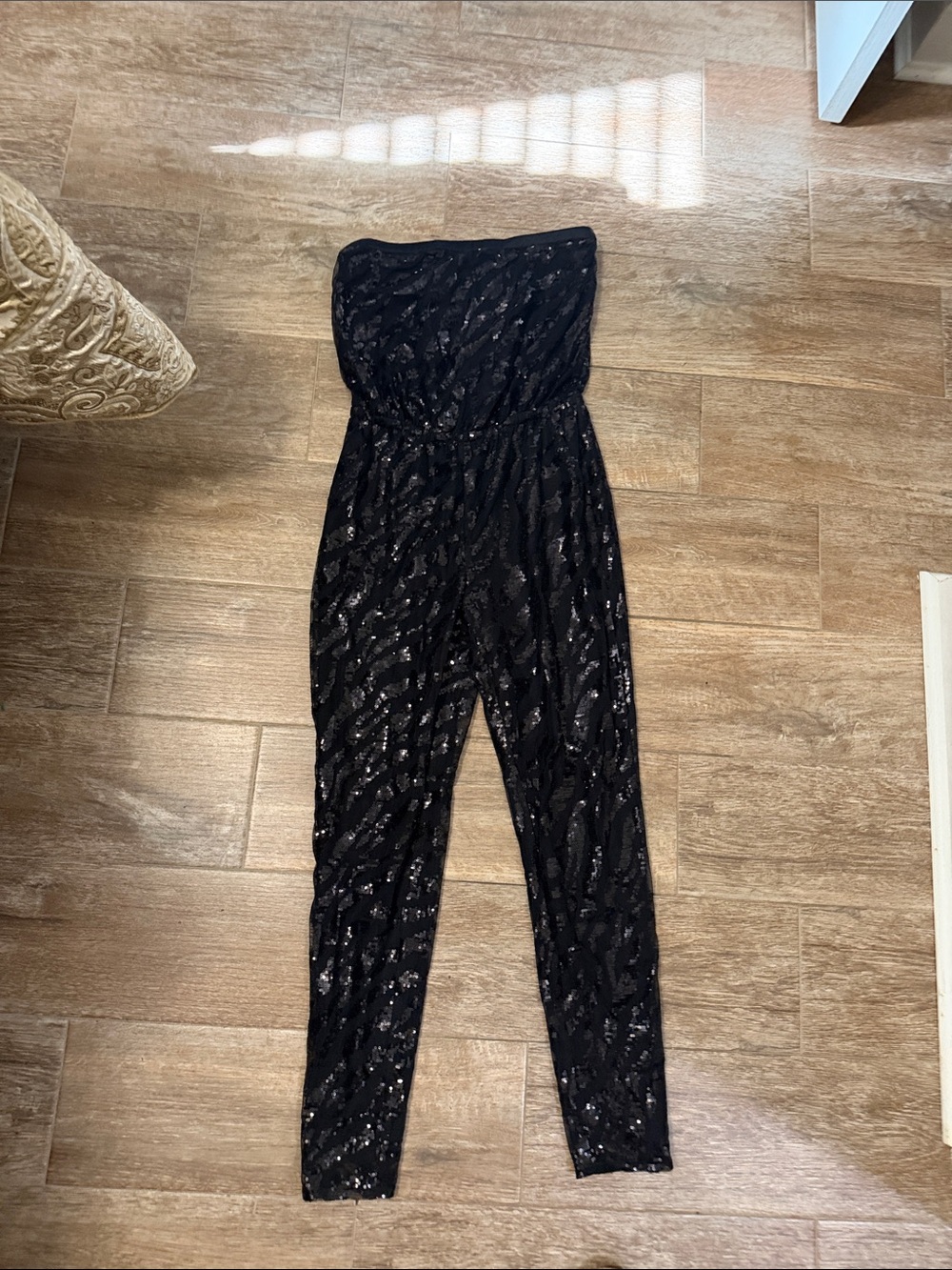 bebe Black Strapless Sequin Jumpsuit